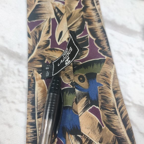 Vintage Mens Ted Lapidus silk necktie tie toucan bird tropical leaf Italy made - Picture 7 of 8